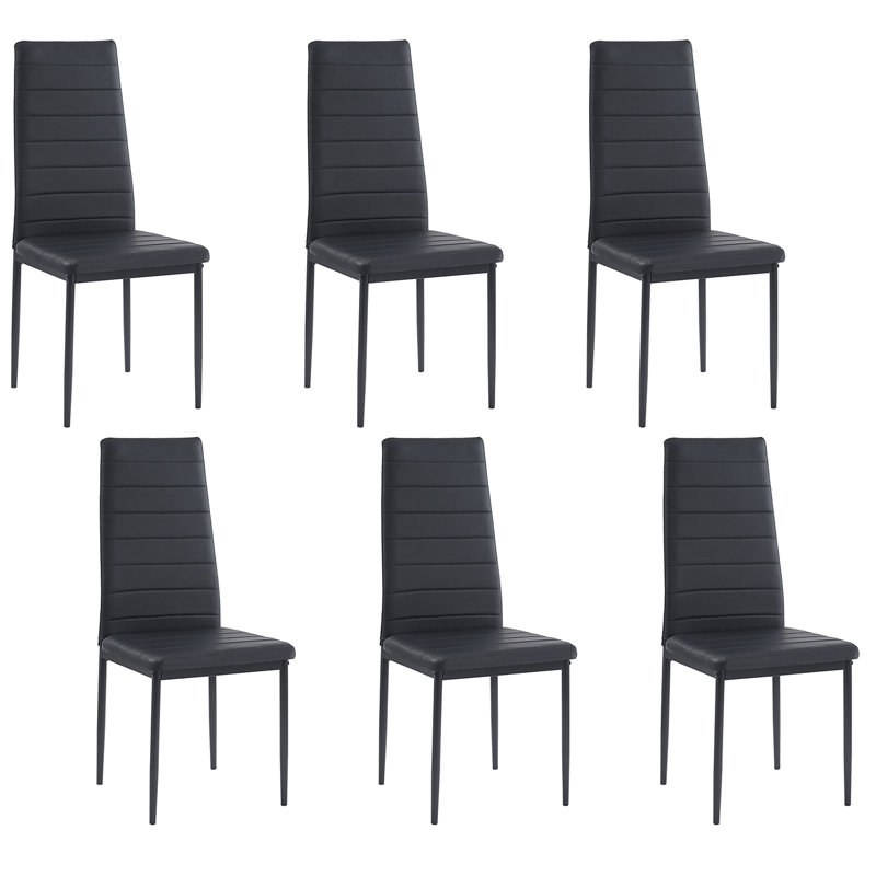 Chaise de salle à manger, chaises de cuisine modernes Ebern Designs en PU avec pieds et structure en métal (noir), Noir, 6