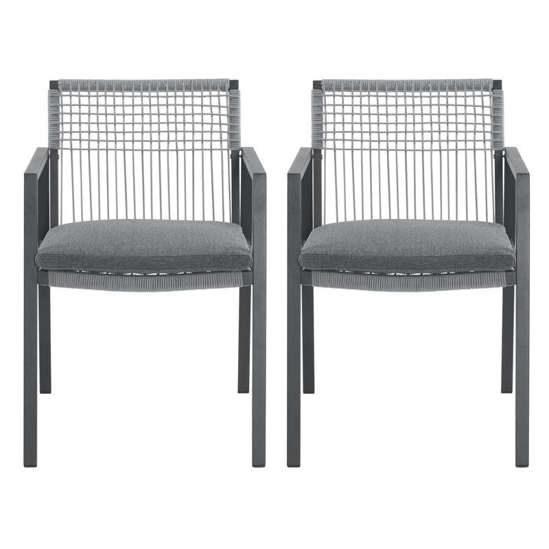 2 chaises de salle à manger d'extérieur - Fauteuils en aluminium et en corde pour la terrasse, la cour, le bord de la piscine, la structure en rouille du balcon, assise confortable avec fauteuil à coussin + structure en rouille, confort ergonomique