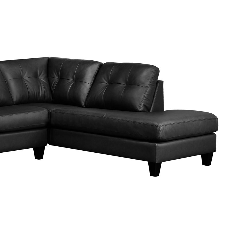 Aarah Upholstered L-Shaped Sectional, Right Hand Facing, Black Genuine Leather