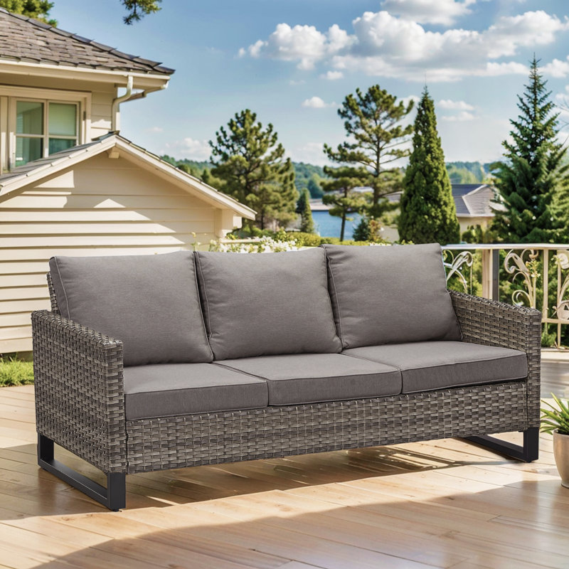 Canapé d'extérieur rectangulaire avec coussins de 74,4 po de largeur Ingvald, Gris / Gris