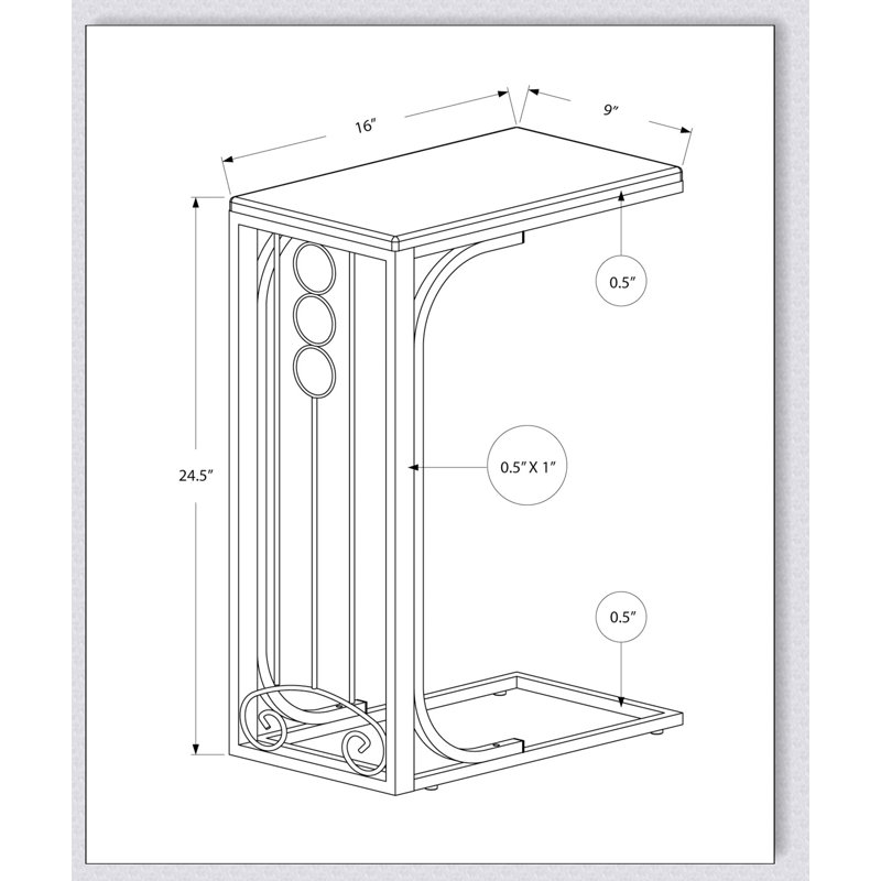 Table d'appoint, en forme de C, bout, côté, collation, stratifié noir, métal gris, transitionnel