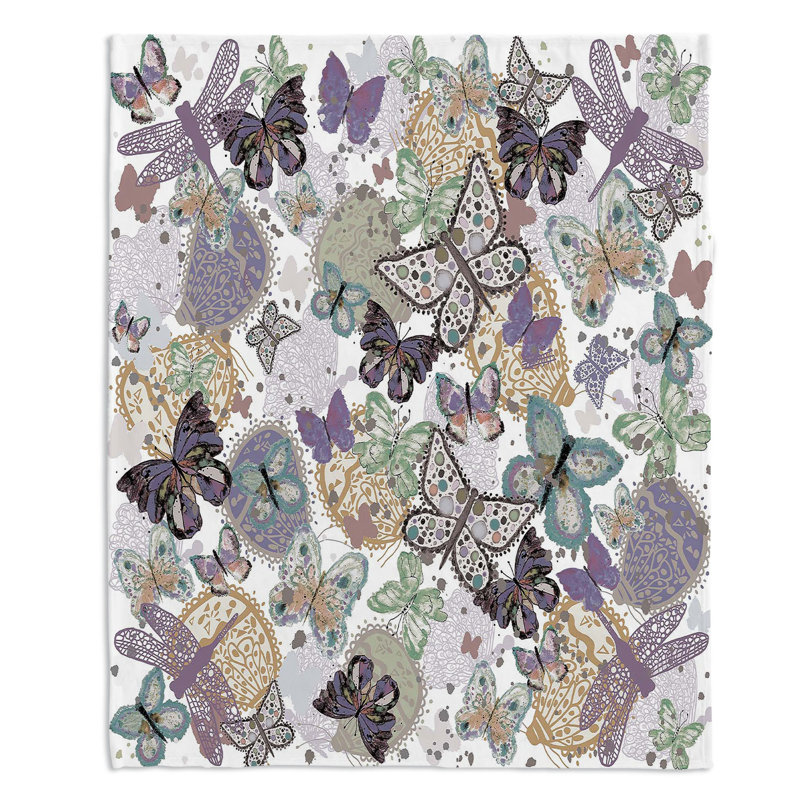 Couverture sherpa doux vert pâle papillons, l 68 po x L 80 po