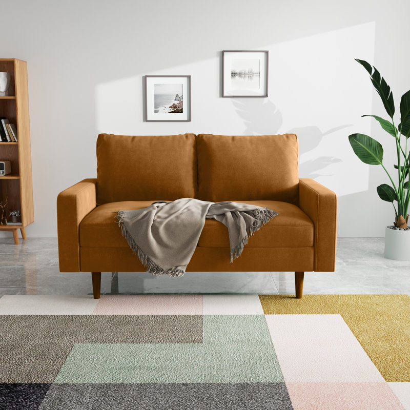 Merissa 58'' Velvet Square Arm Sofa Loveseat, Ginger Velvet