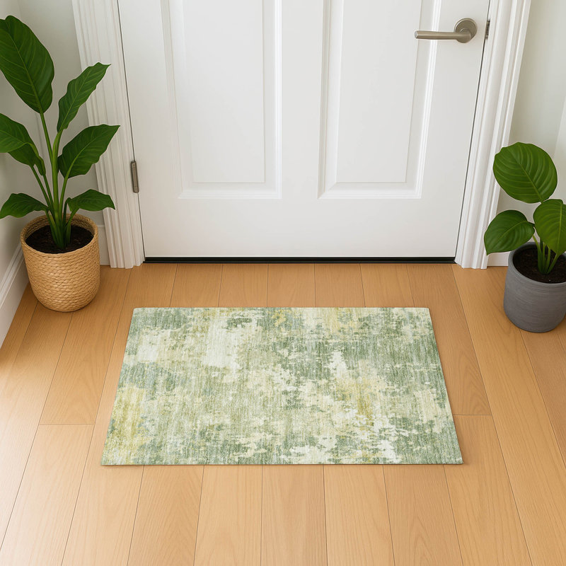 Premium Machine Washable Mayfield AMF2142 abstract Rug, 1'8" x 2'6", Aloe