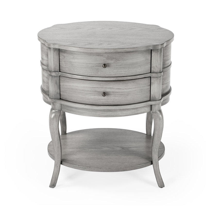 Jarvis Oval 2-Drawer Side Table, Gray