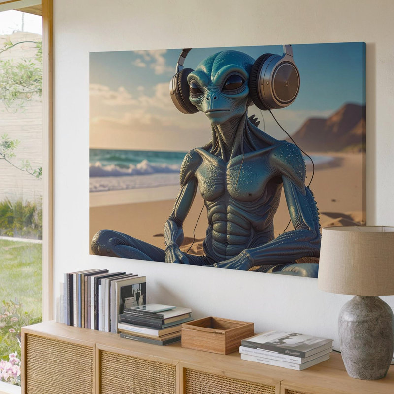 Toile, art mural méditation Alien, scène de plage Canvastranquil, H 20 po x l 20 po