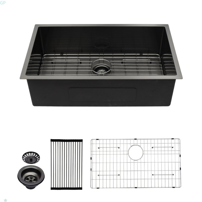 33" Gunmetal Black Kitchen Sink - 33"X 19"X 10" Undermount Singel Bowl Kitchen Basin 16 Gauge Stainless Steel With 10 Inch Deep