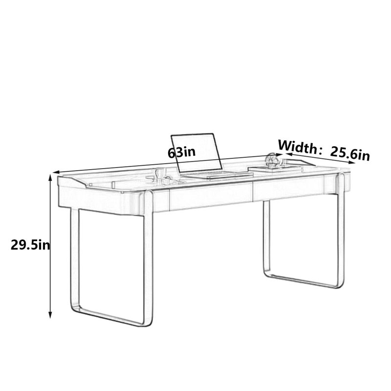 Modern Italian Light Luxury Rock-Panel Desk, 29.5" H x 63" W x 25.6" D