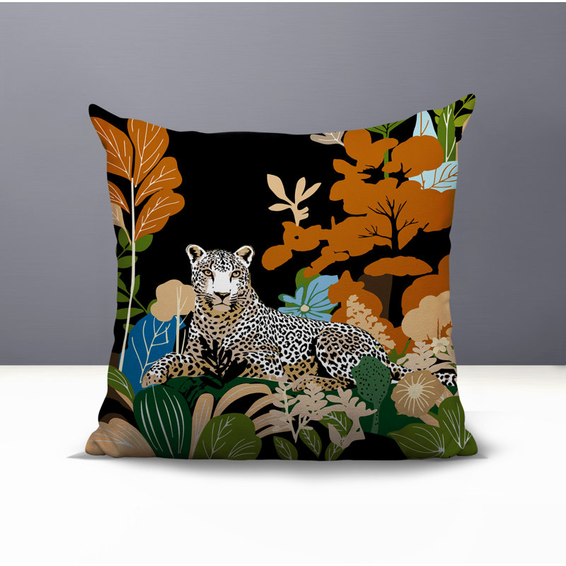 Oreiller carré réversible intérieur / extérieur Tai Leopard, Orange, Carré 20 po