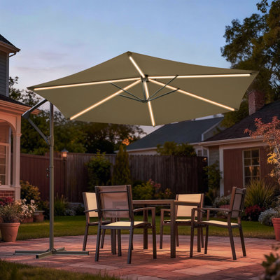 10 ft  LED Outdoor Patio Offset Umbrella with Round Canopy for Garden, Lawn, and Backyard Use