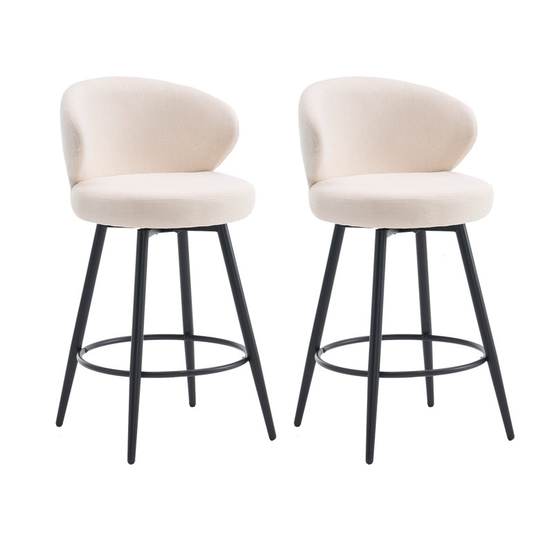 360° Swivel Modern Bar Stool, 26" Upholstered Counter Height Bar Stools With Wingback, Soft Linen Fabric, Counter Chairs With Arm For Kitchen Island Or Home Bar
