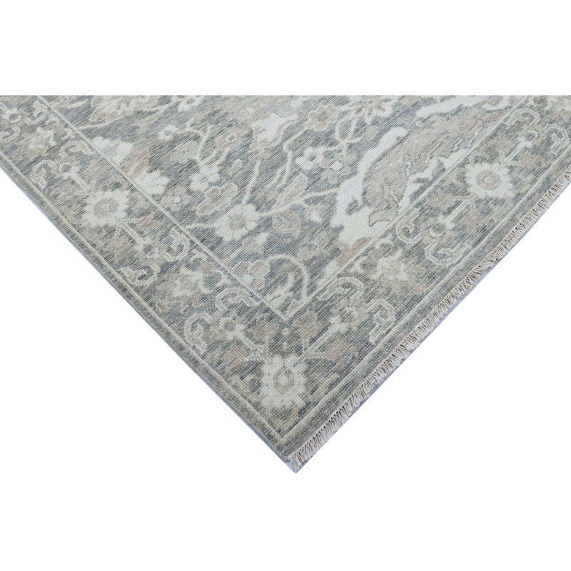Tapis gris noué à la main de haute qualité, Rectangle 9 pi x 12 pi