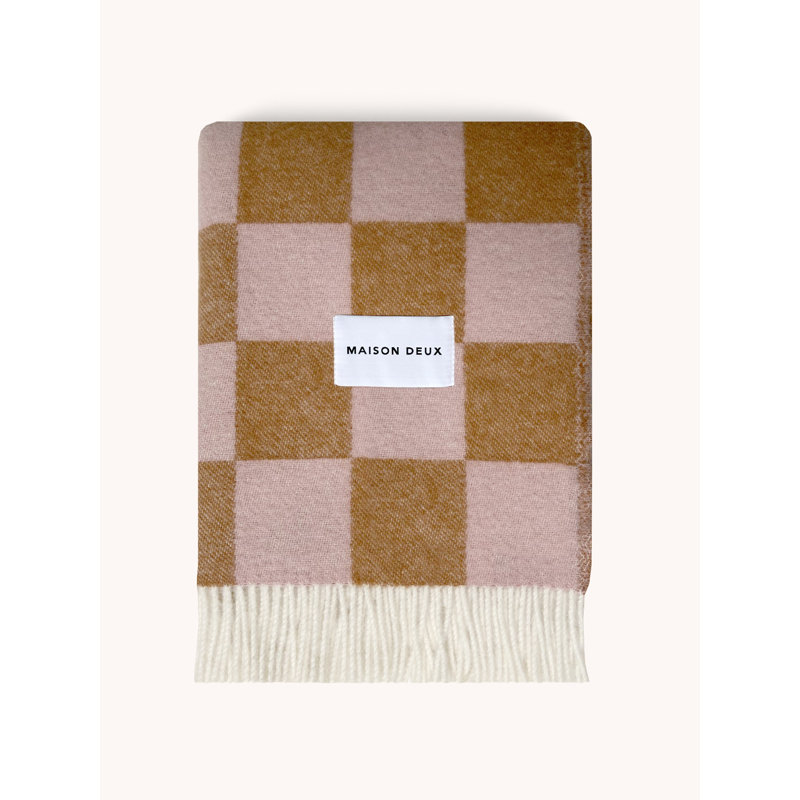 Checkered Wool Jacquard Throw Blanket, Terra/Pink