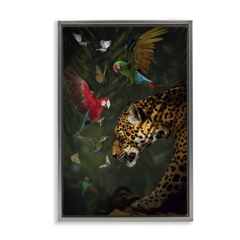 Toile flottante encadrée «Jungle Brawl Animals» par Reinders, Cadre flottant gris lustré, H 31 po x l 21 po