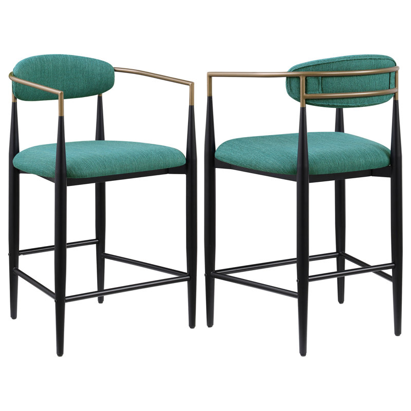 Chaise de comptoir revêtue de tissu vert Renfroe (ensemble de 2), Vert, Tabouret de comptoir (siège d'une hauteur de 25 p
