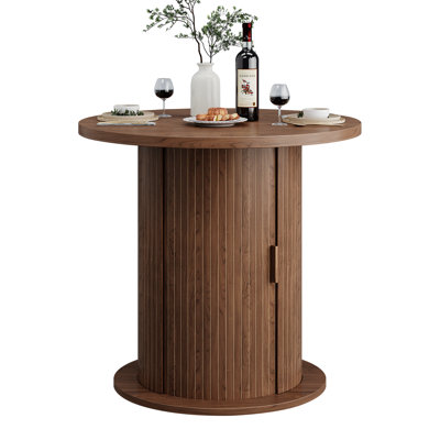Round Dining Table, Kitchen Table With Wood Strip Base For Kitchen Living Room