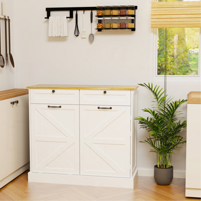 Armoire de rangement de cuisine avec tiroirs, armoire à ordures et tablettes pour une cuisine organisée et élégante