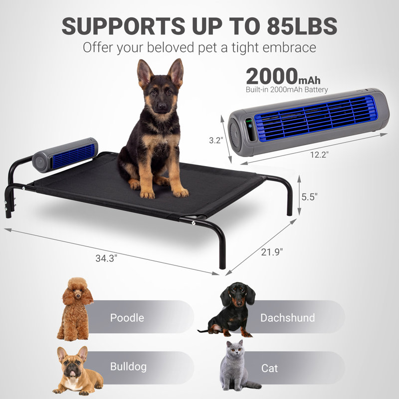 Lit pour chien rafraîchissant avec ventilateur - 3 vitesses, lit imperméable pour grands chiens (jusqu'à 105 lb), assemblage facile, housse en filet lavable, antidérapant