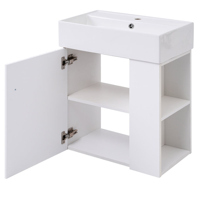 Meuble-lavabo flottant 21,6 po - Lavabo en céramique, rangement à droite, goût moderne 21,6 po avec baignoire moderne et peu encombrante