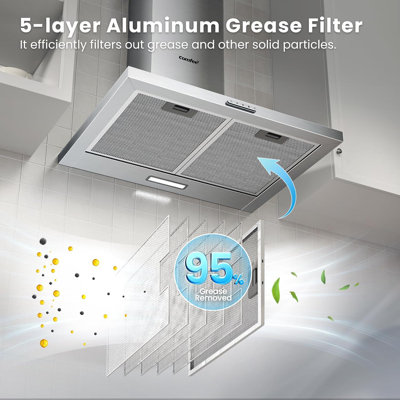 60CM Wall-mounted 3-Speed Chimney Angled Range Hood Cooker Extractor