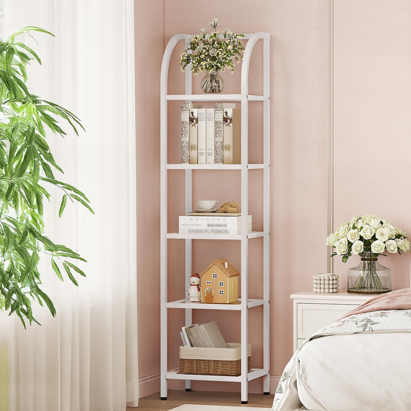 5-Tier Steel Arched Design Slim Bookshelf, White