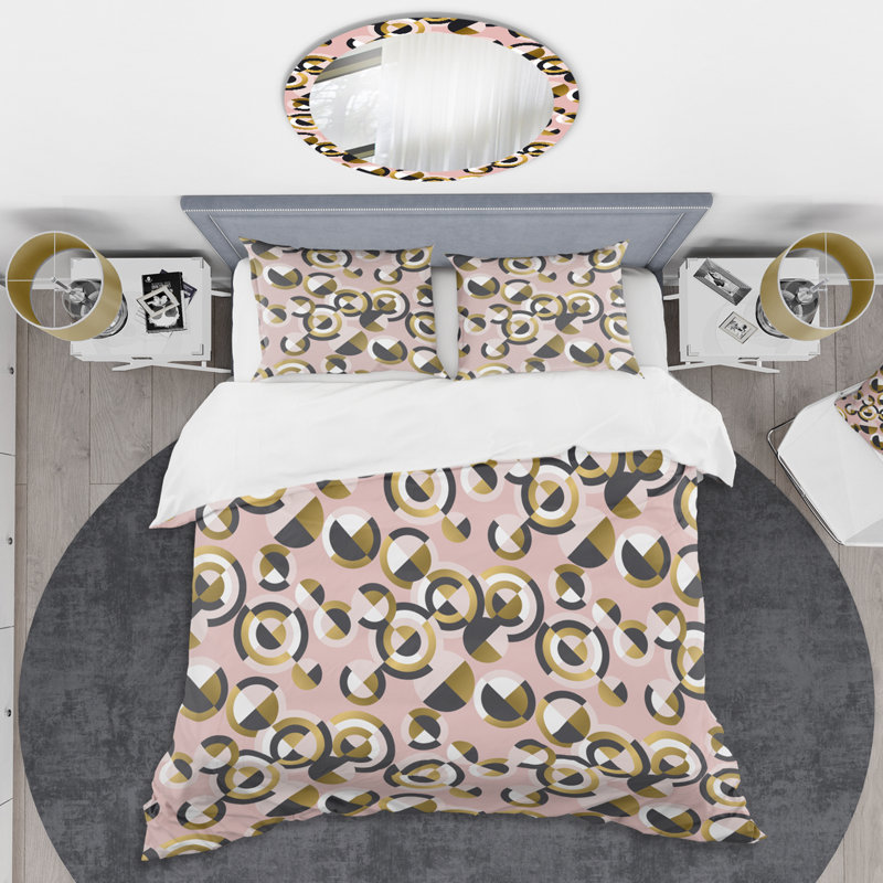 Twin Pink and Gold Geometric Microfiber Duvet Cover Set