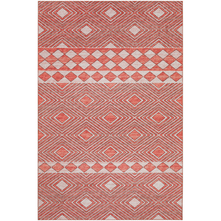 Chenille Washable Geometric Indoor / Outdoor Rug