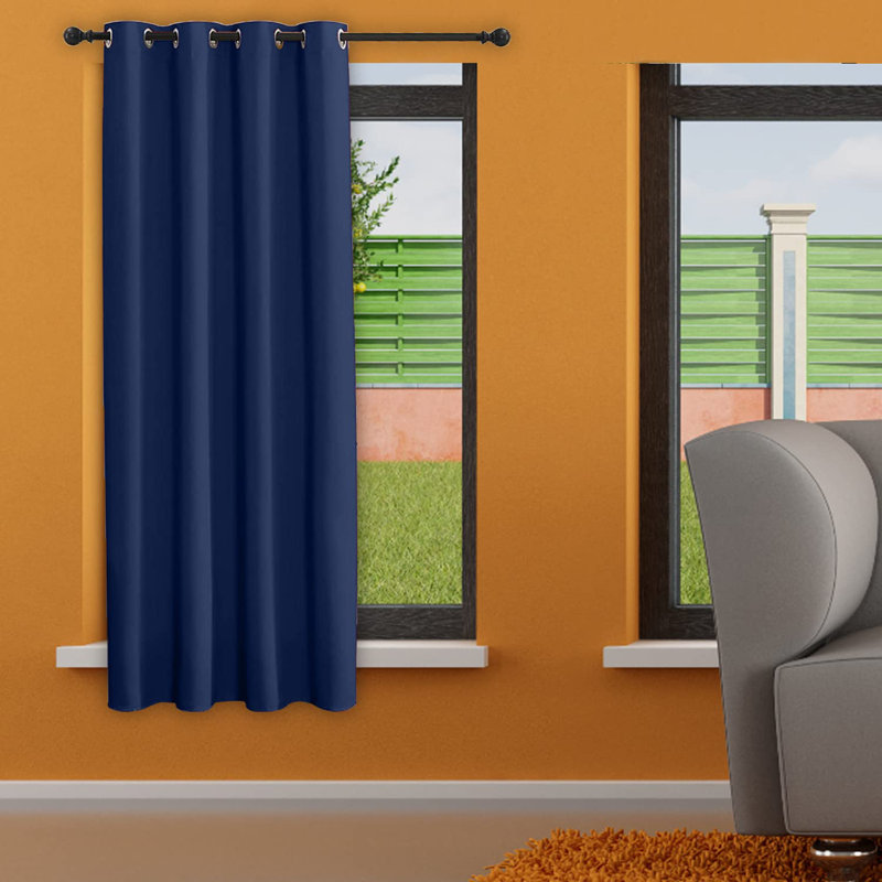 Panneau de rideau simple occultant et isolant en lin de couleur unie avec œillets, Bleu marine, L 52 po x L 13,69 po