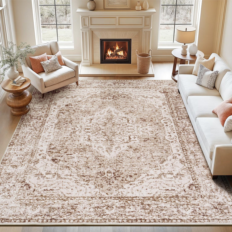 8'X10' Vintage Disstressed Washable Area Rug for Living Room Beige, Rectangle 8' x 10'