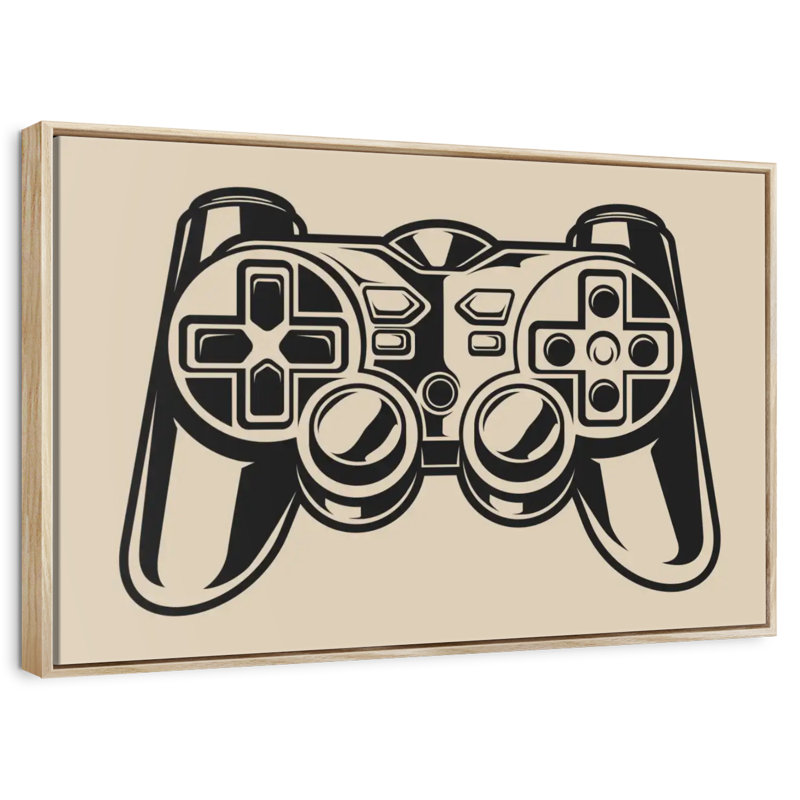 Game Controller Illustration, Floating Frame Natural Wood, 40" X 27"