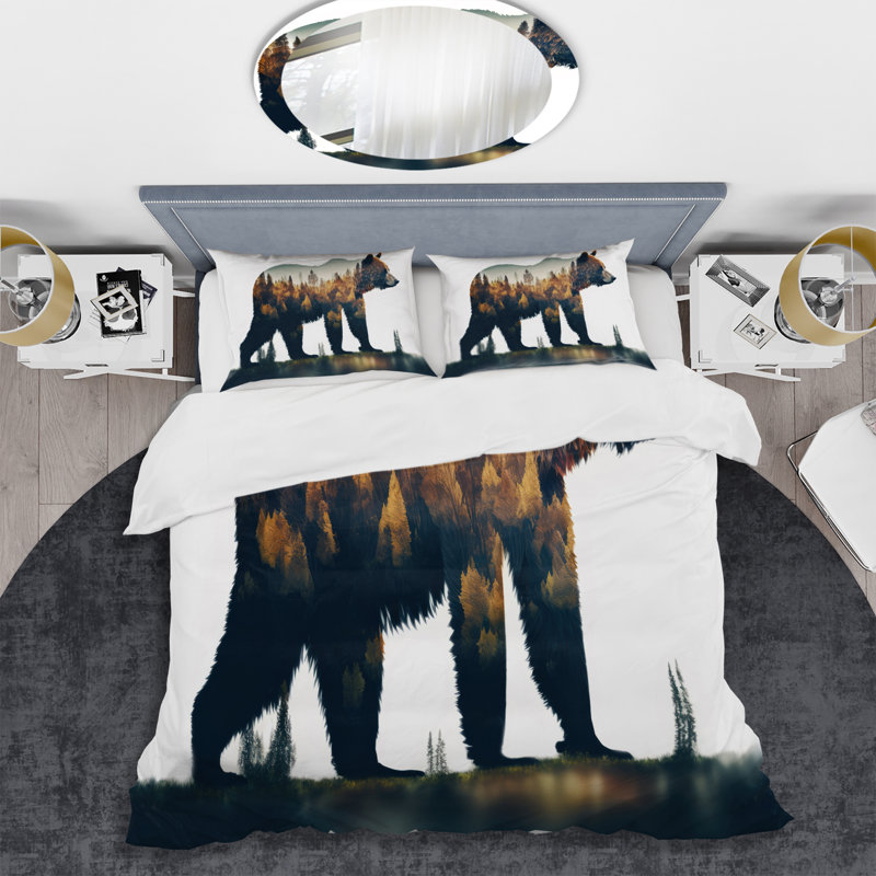 Ensemble de housse de couette double exposition d'un ours en microfibre / polyester Forest V