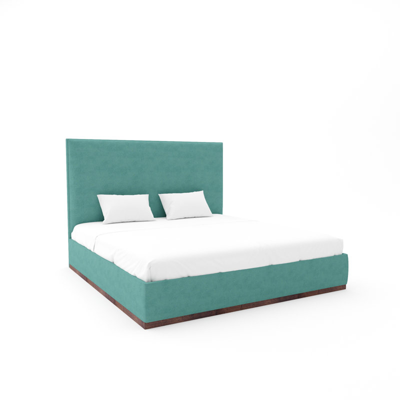 Lindley Custom Upholstered Bed with Wood Base, White, Twin, Posh Life Performance Velvet Caribbean