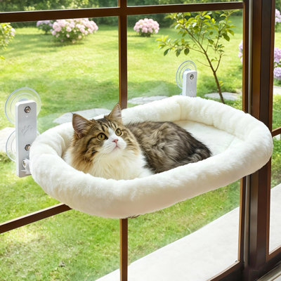 Cordless Cat Window Perch, Window Hammock for Cats with 4 Strong Suction Cups, Solid Metal Frame and Soft Cover, Indoor Cat Bed