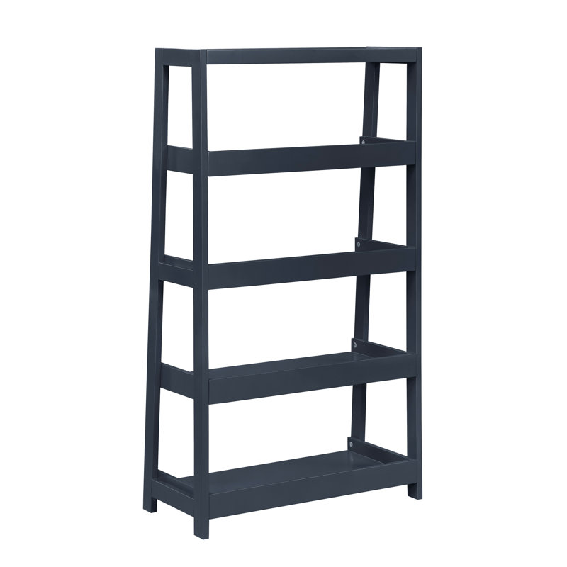 Bibliothèque à 4 tablettes en bois bleu marine sophistiqué pour la présentation et l'organisation de la chambre à coucher