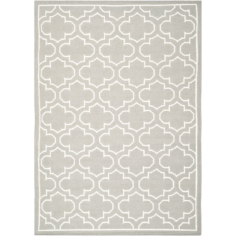 Rodgers Hand Woven Flat Weave Banana Silk/Wool/Cotton Geometric Rug in Ivory/Gray, Rectangle 2'6" x 4'