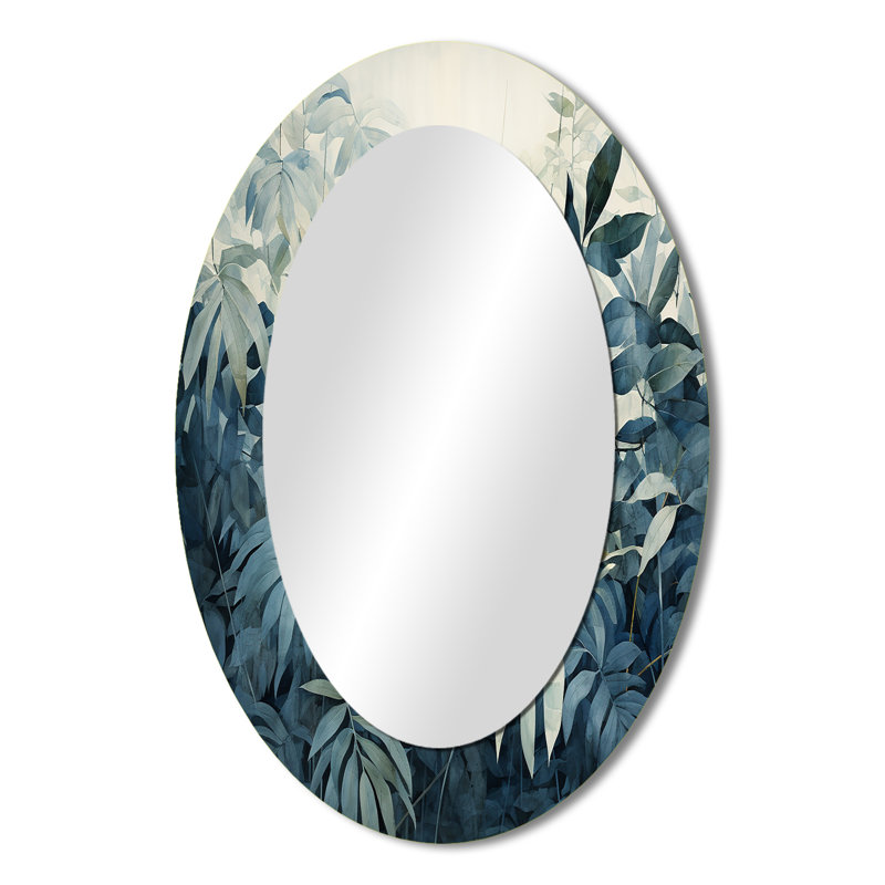 Miroir décoratif ovale blanc et bleu Jungle Expression II - Paysages, 36 po x 24 po