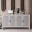 Accent Cabinet 4 Shutter Door Wooden Storage, Distressed White Finish For Elegant And Practical Home Decor