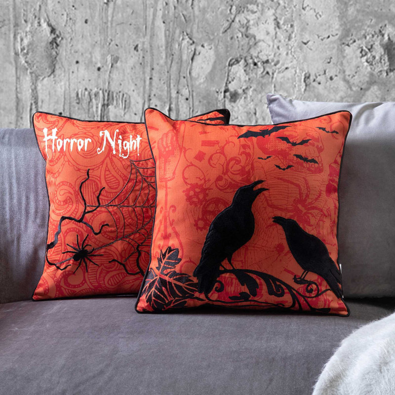 Halloween Crow 18" Throw Pillow, Orange
