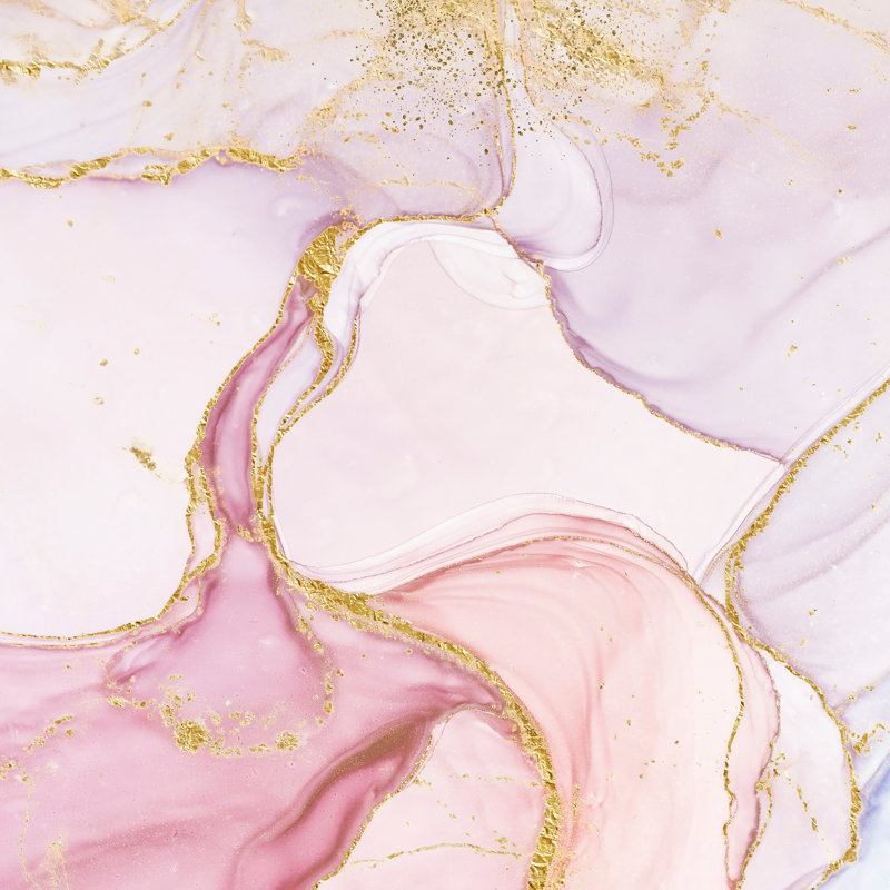 Marbre à l'encre rose et or Utart, H 12 po x l 12 po