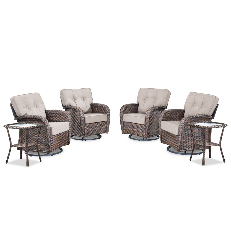 Fiorillo 6-Piece Wicker Rattan Swivel Gliders Patio Conversation Sets With Cushions, Beige