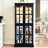 Vintage Black Glass High Cabinet With Classic Grid Design, Adjustable Shelf Space, And Included Lighting For Living Room Showcase Collectibles Storage Metal Handles, Integrated Dining Area Decor-122452473