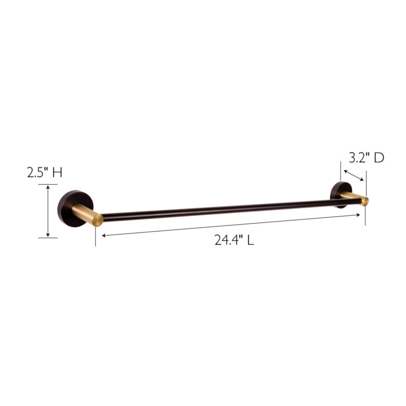 24.4" Wall Mounted Towel Bar, Matte Black/Satin Gold