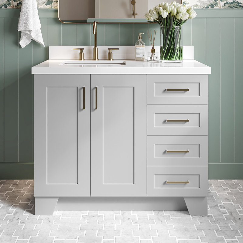 ARIEL TAYLOR 43 IN. LEFT OFFSET SINGLE RECTANGLE SINK VANITY IN GREY, Gray, Rectangular, Left