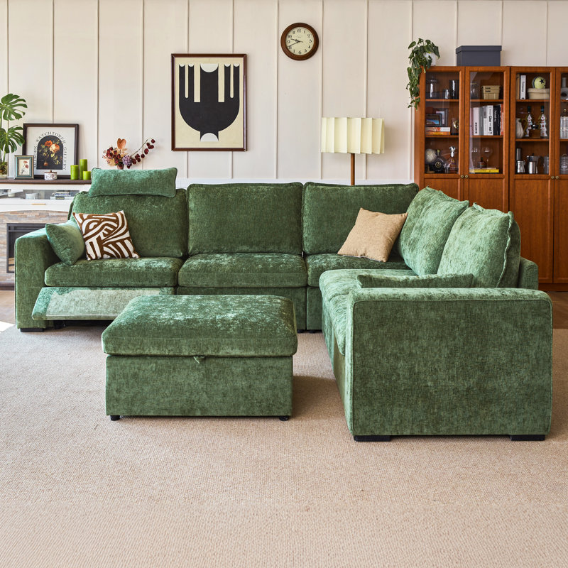 6 Seater Chenille Oversized Modular Sectional Sofa With Power Recliner Plush Cloud Couch With Headrest Convertible Deep L-shaped With Corner And Storage Ottoman