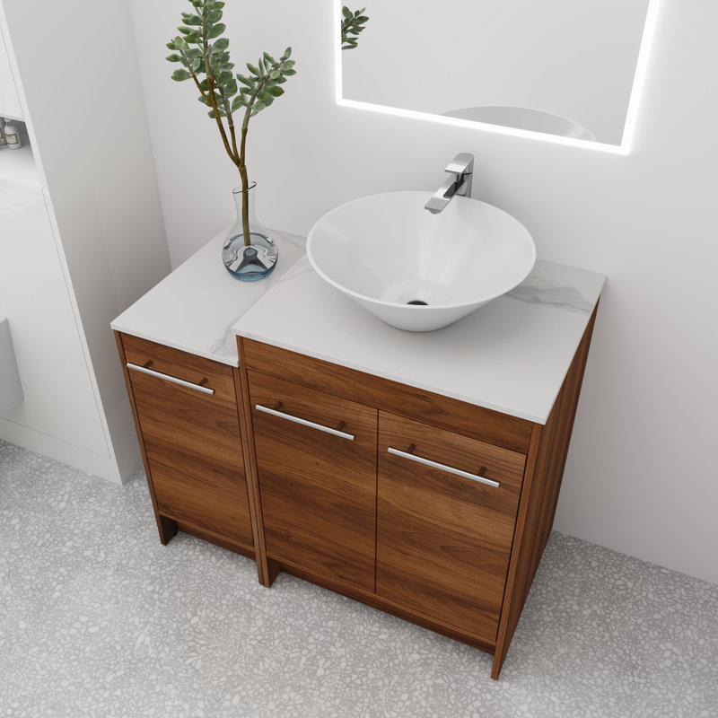 Ensemble de meuble-lavabo simple 36 po avec plateau en céramique Otselic, 3 portes, 2 tablettes, Lavabo en V