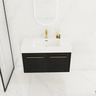 Meuble-lavabo de salle de bain 36 pouces - attrait moderne, lavabo en résine, charnières de porte silencieuses