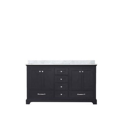 Meuble-lavabo double espresso 60 po X P 22 po D, plateau en marbre de Carrare