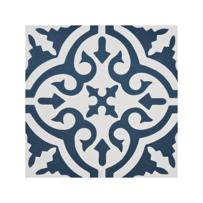Argana 8" x 8" Cement Patterned Wall & Floor Tile, Dark Blue/White