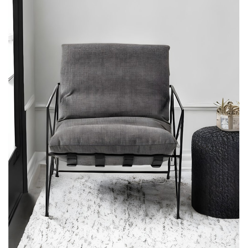  Méridienne en lin gris et noir avec structure en métal