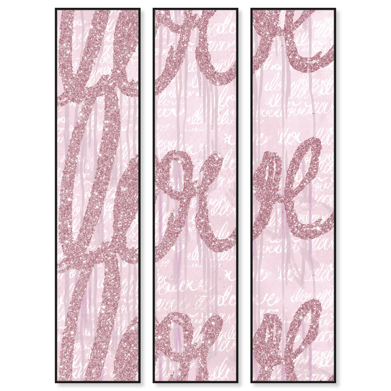 «Round and Round Tall Blush Glitter», impression romantique sur toile rose moderne pour chambre à coucher, H 54 po x l 36 po